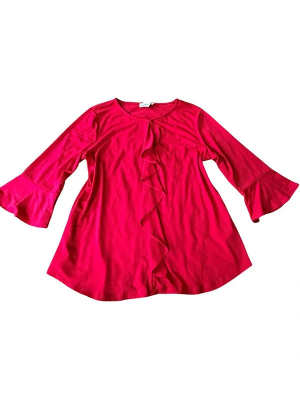 Southern Lady Petite Red Ruffle Front Bell Sleeve Blouse Top Size PM 2134